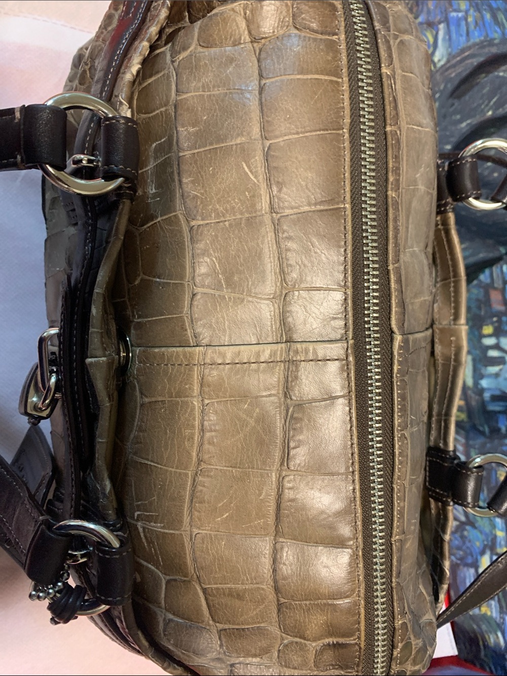 Coach Vintage. Crocodile embossed leather Boston / Satchel with Padlock, key - Picture 6 of 15